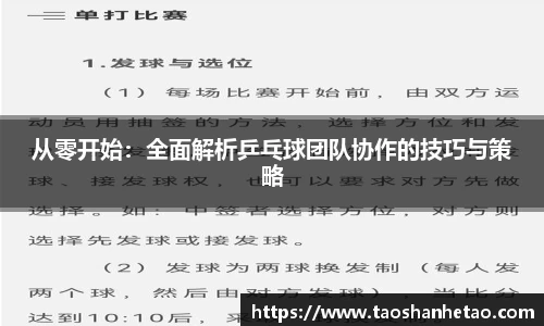 从零开始：全面解析乒乓球团队协作的技巧与策略
